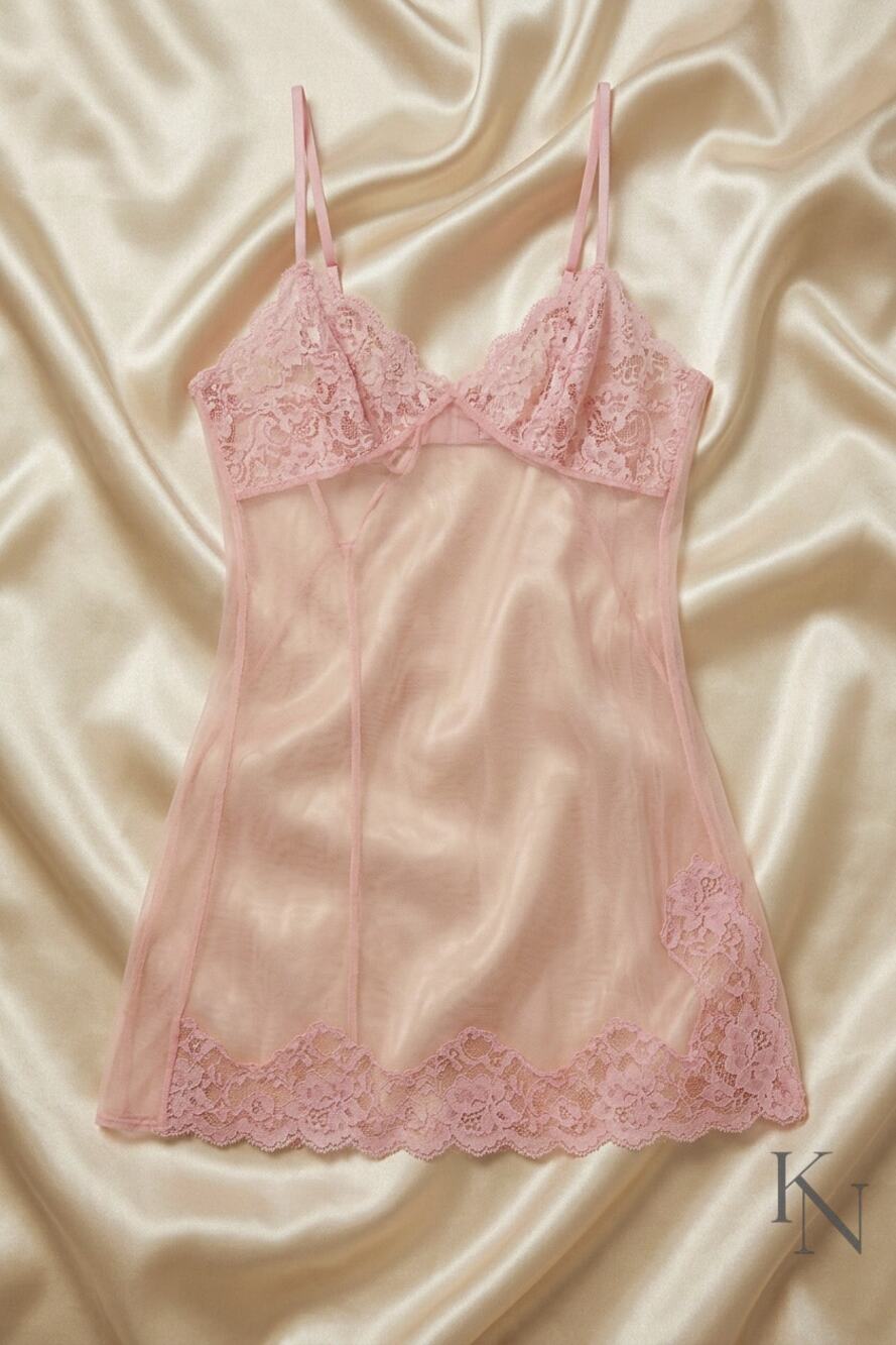 Victoria’s Secret Pink Lace Sheer Babydoll Slip – Size Large – Romantic Mesh